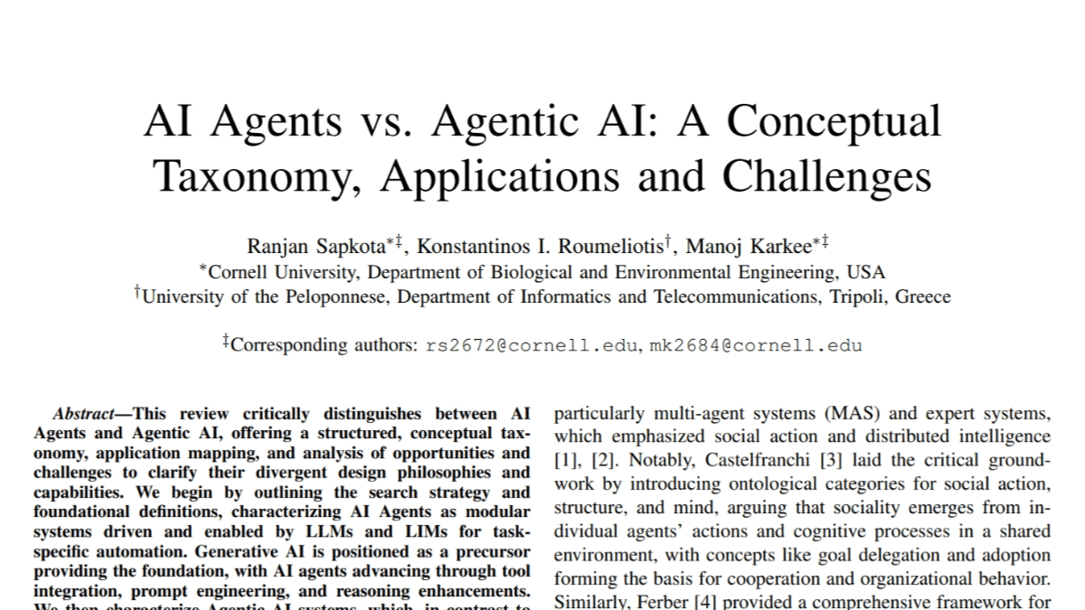AI Agents vs. Agentic AI A Conceptual Taxonomy, Applications and Challenges